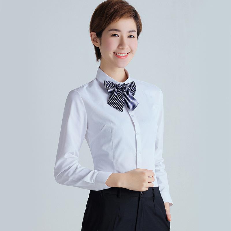 新款女士方领长袖衬衫商务工作服定制LOGO女职业装白衬衣一件代发细节图