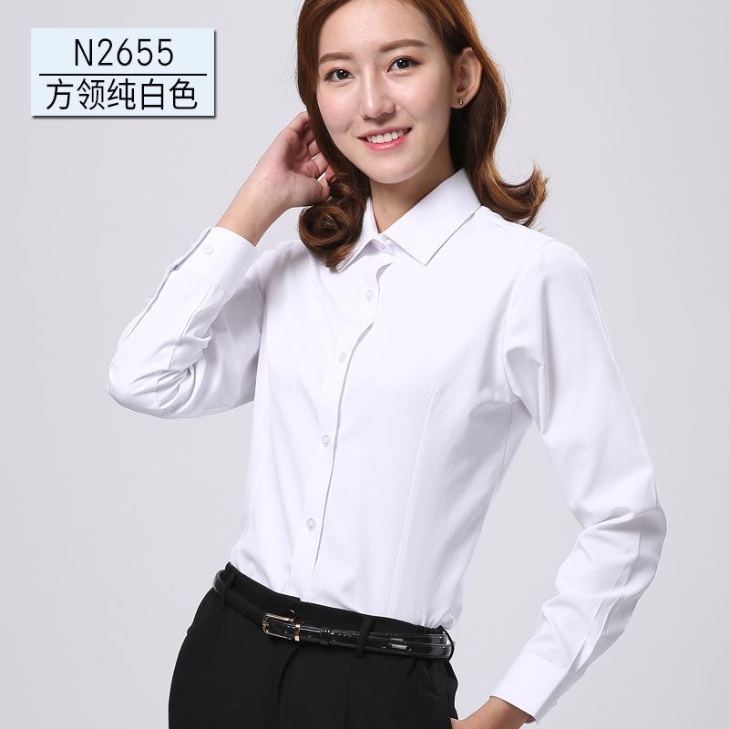 2020秋季方领女装职业衬衫女长袖修身白衬衣职业装女式衬衫工作服产品图