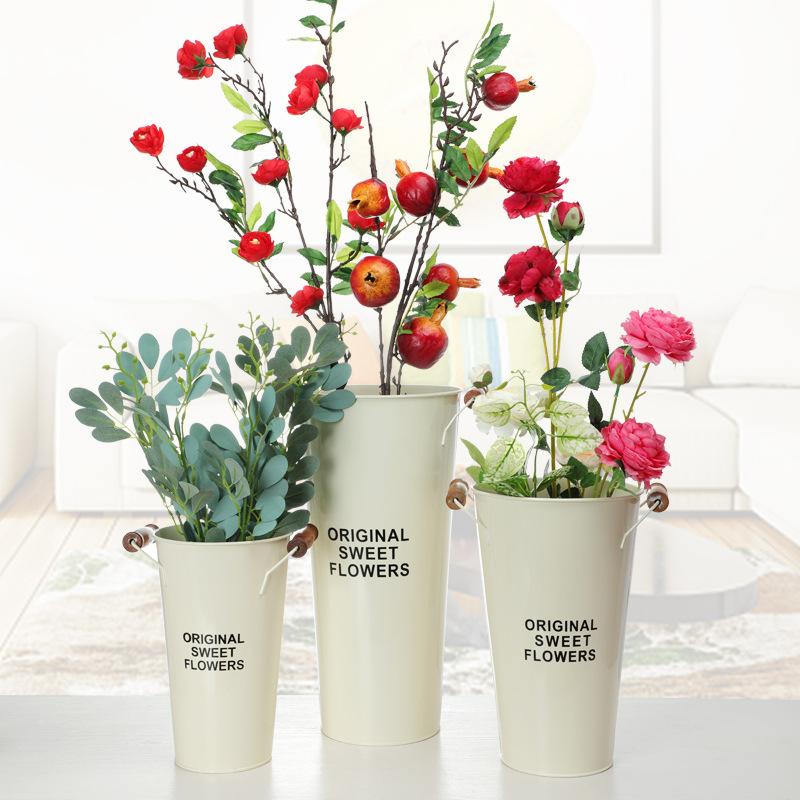 跨境插花器高花桶花店装饰铁皮桶鲜花桶美式花筒落地花瓶铁桶批发