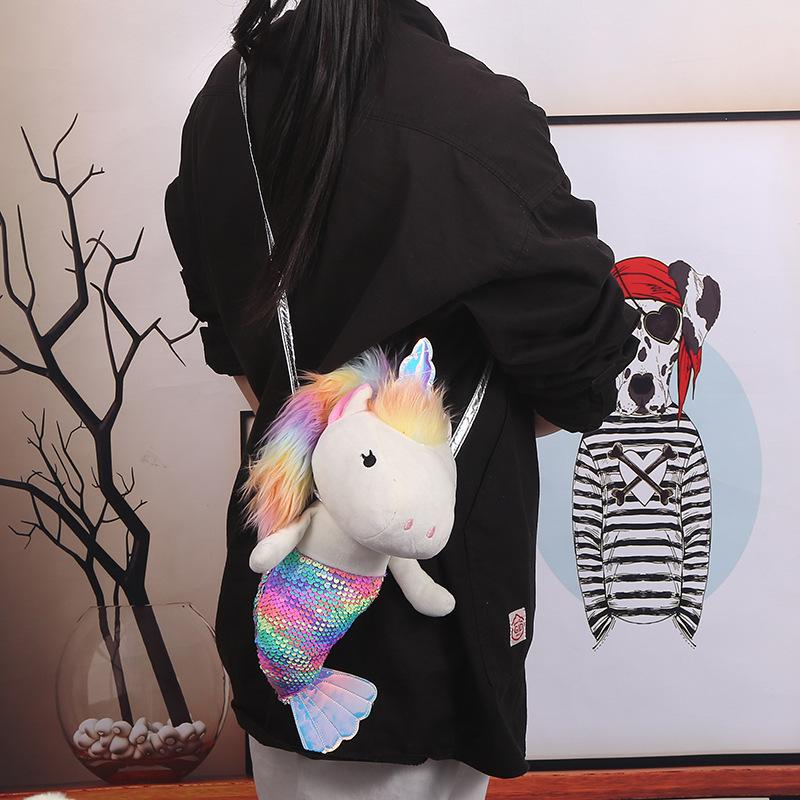Unicorn plush backpack for children, cute cartoon mermaid sequined schoolbag, casual backpack for women undefined