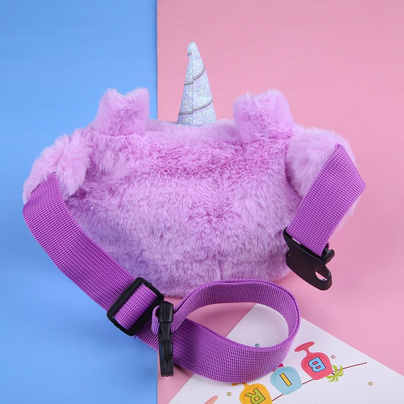 Unicorn cartoon plush single-shoulder bag, cute little girl, big eye waist bag, kindergarten children's crossbody bag, chest bag Specification image