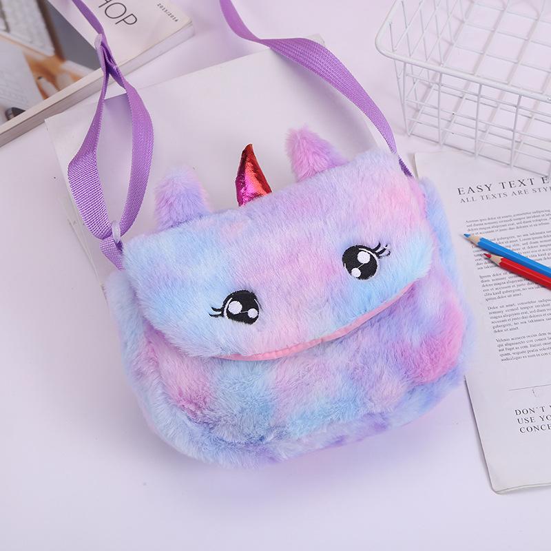 新款独角兽兔毛背包毛绒小包女包可爱卡通儿童休闲单肩斜挎包细节图