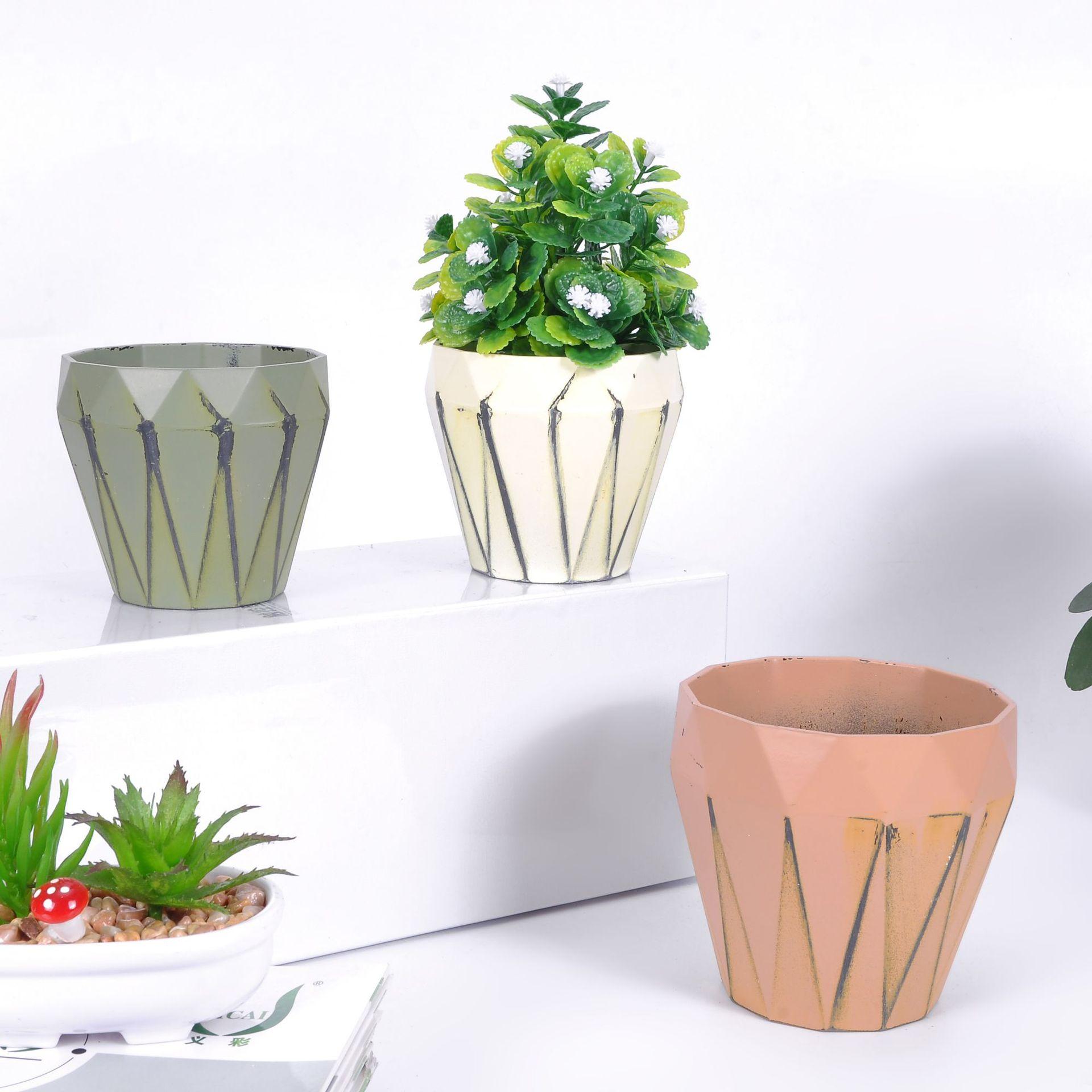 Factory direct sales of vintage effect rhomboid flower POTS, vintage and retro style plastic imitation porcelain succulent plant flower POTS Item Picture
