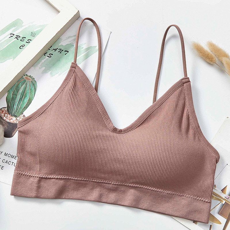 Threaded halter, beautiful back, chest wrap, fine shoulder strap, comfortable and breathable, solid-color underwear with chest pad, women's vest without steel ring undefined