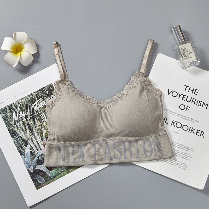 New fashion English letter lace adjustable shoulder strap beautiful back wrap chest wear yoga gathering strap chest cushion underwear for women undefined