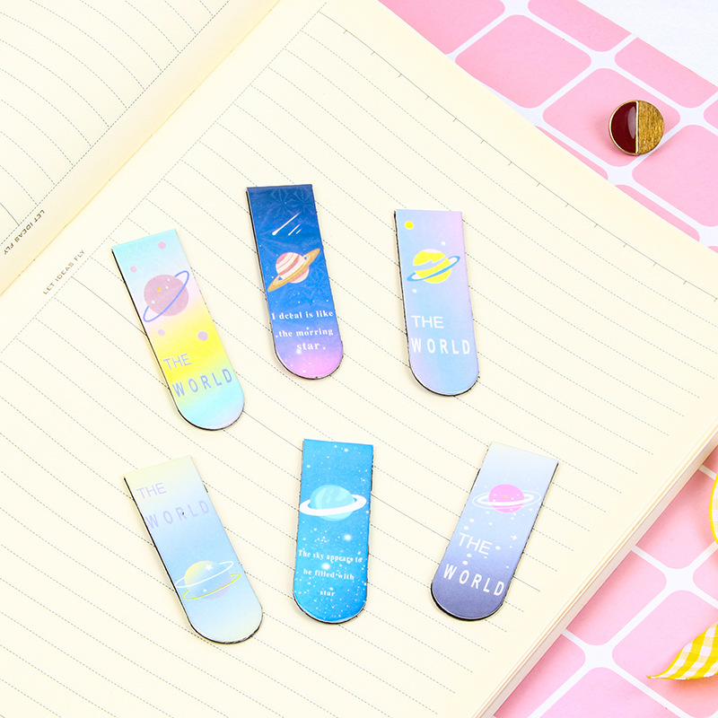 厂家软磁铁书夹 清新漫画卡通文创创意礼品闪亮星空磁性书签批发图