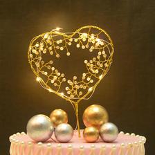 节日用品蛋糕烘焙DIY爱心插卡星星儿童生日插牌 珍珠心型插件甜品情景摆件