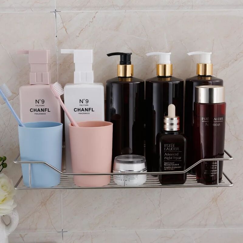 Seamless stainless steel beveled shelf, bathroom cosmetics shelf, space-saving, no need for drilling, strong wall shelf Application Scenario