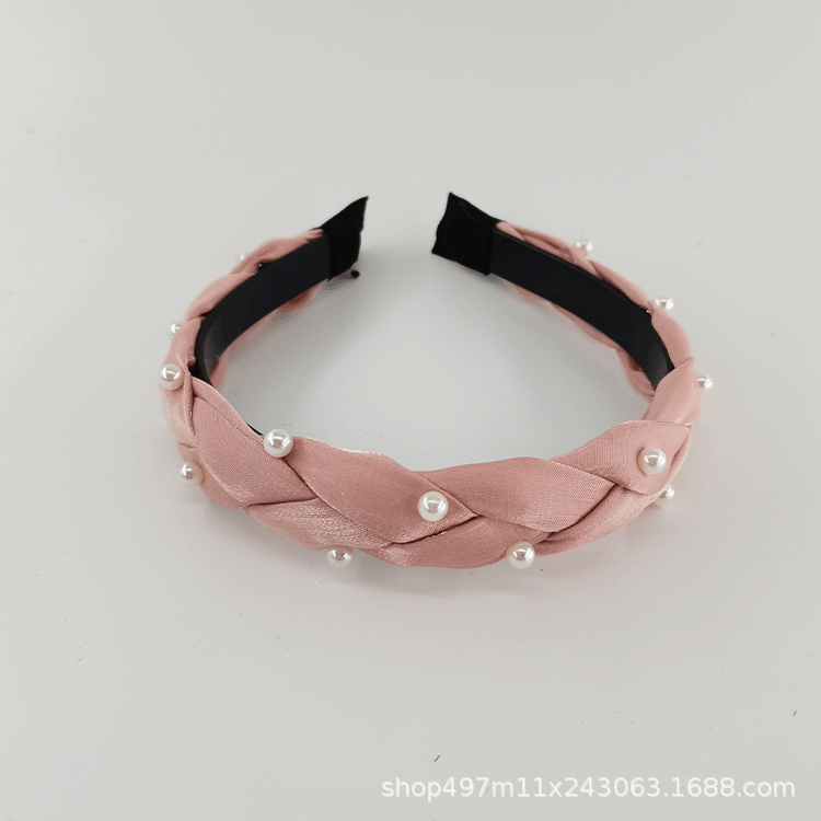 New Crystal Section Hand Braided Braid Head Hoop Fashion Simple Temperament Reed Manufacturers Direct Korean Nail Pearl Specification drawing