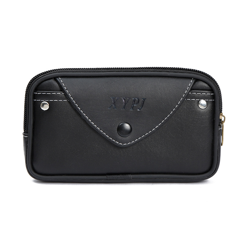 New Selling Male Casual Elephant Pattern Single Buckle Waist Pack Single Buckle Ultra-Thin Leather Mobile Phone Bag With Zipper Item Picture