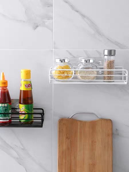 厂家直销无痕铁艺方形黑色置物架强力免打孔不伤墙面文艺风置物架产品图