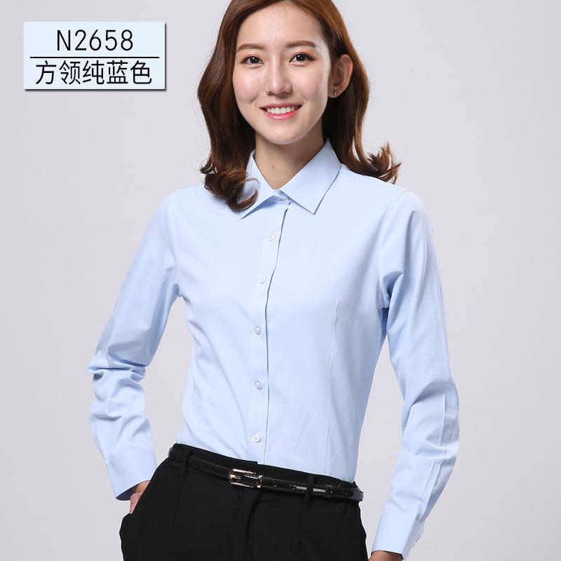 2020秋季方领女装职业衬衫女长袖修身白衬衣职业装女式衬衫工作服