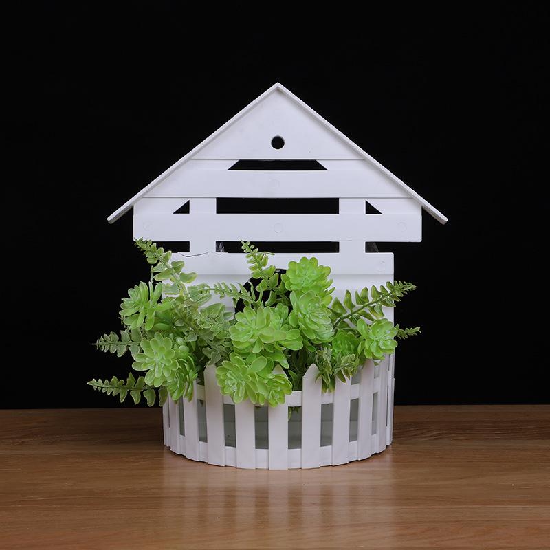 厂家供应塑料壁挂假花仿真花挂墙壁装饰花篮白底实物图