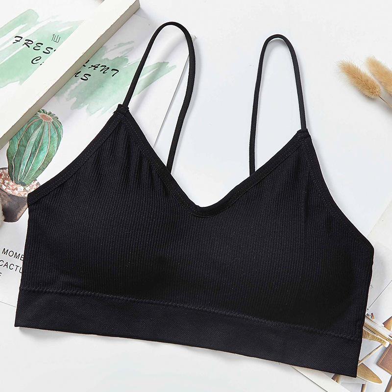 Threaded halter, beautiful back, chest wrap, fine shoulder strap, comfortable and breathable, solid-color underwear with chest pad, women's vest without steel ring undefined