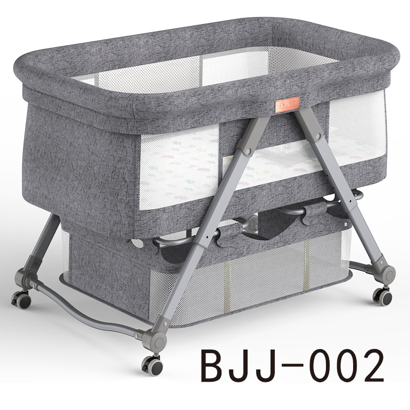 工厂直销 可移动便携式婴儿床可折叠高低调节拼接大床宝宝摇篮床白底实物图
