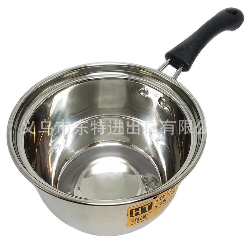 Factory direct sales of stainless steel milk pot three-piece set, Korean-style glass lid gift pot, single-handle multi-functional milk pot Item Picture