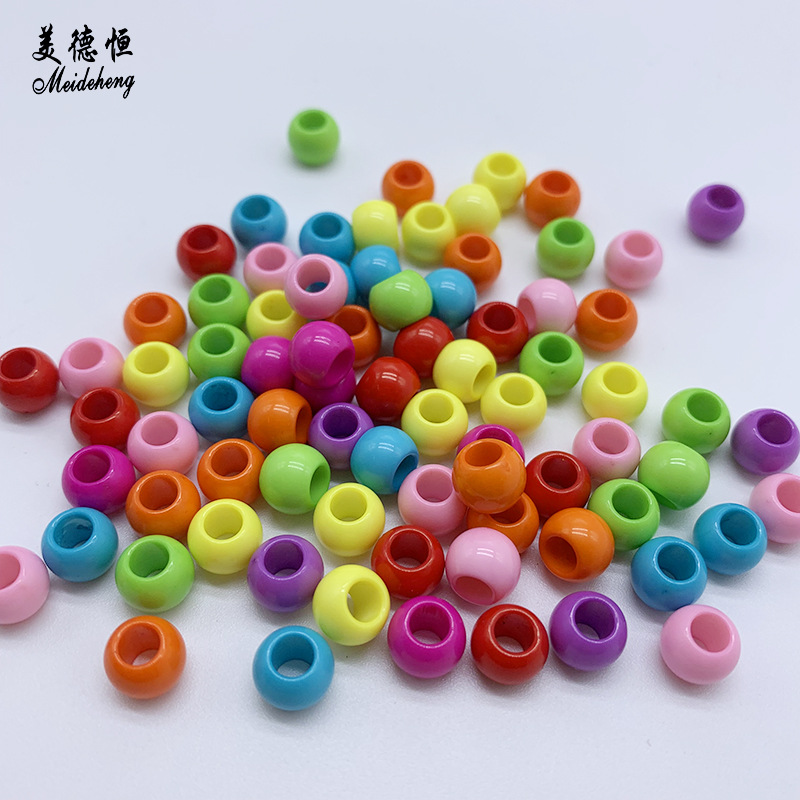 Factory direct sales of 8mm large-hole solid color round acrylic beads, diy handcrafted children's toy bracelets, versatile beads details Picture
