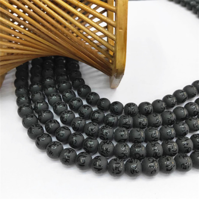 Factory direct sales of six-character mantra Buddhist prayer beads, wholesale of black matte stone semi-finished products with embossed characters, DIY jewelry and matching beads Application Scenario