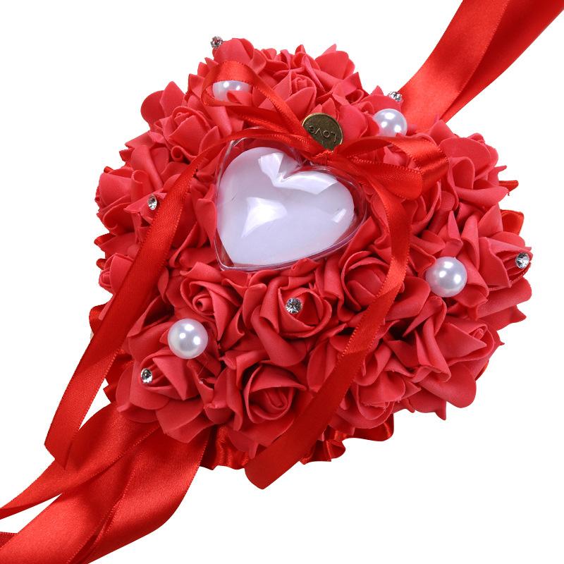 Cross-border foreign trade pe foam ring box, heart-shaped ring pillow, Western-style wedding supplies, rose pvc box packaging, hanging decoration Item Picture