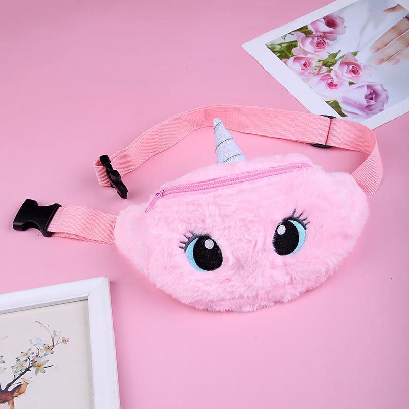 Unicorn cartoon plush single-shoulder bag, cute little girl, big eye waist bag, kindergarten children's crossbody bag, chest bag undefined