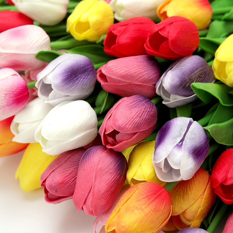 Emulación PU mini tulipán emulación flores flores falsas al por mayor comercio exterior transfronterizo boda flores de seda decoración del hogar flores details Picture