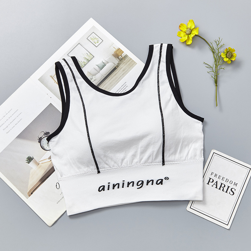 New English letter contrasting color long version thickened, with a beautiful chest, back wrap, seamless chest, tapering abdomen, wide shoulder straps, and outerwear underwear for women undefined