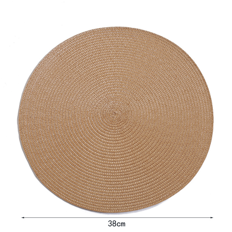 Wholesale of Japanese-style colored woven table MATS, PP eco-friendly round Western placemats, heat-insulating, waterproof and mold-proof tablecloth coasters Item Picture