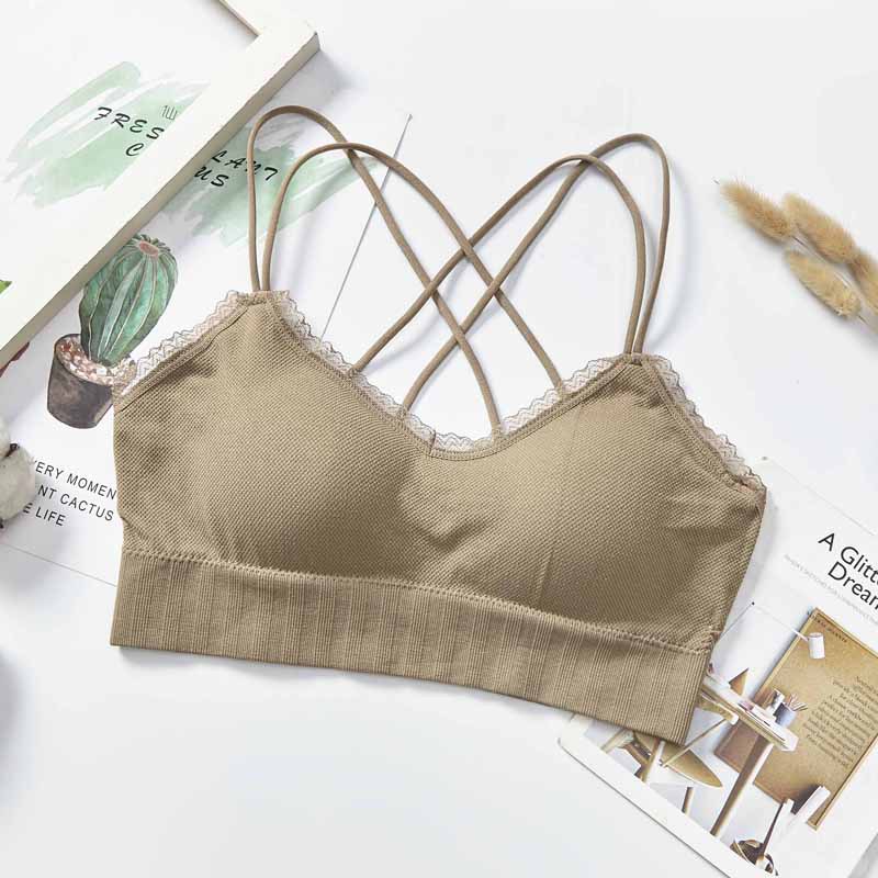 New non-mainstream color lace beauty back spaghetti-strap strapless bra for women without steel rings, with chest pads and thin shoulder straps undefined