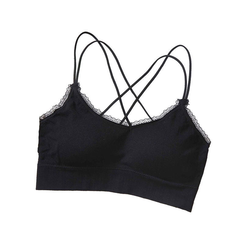 New non-mainstream color lace beauty back spaghetti-strap strapless bra for women without steel rings, with chest pads and thin shoulder straps Item Picture