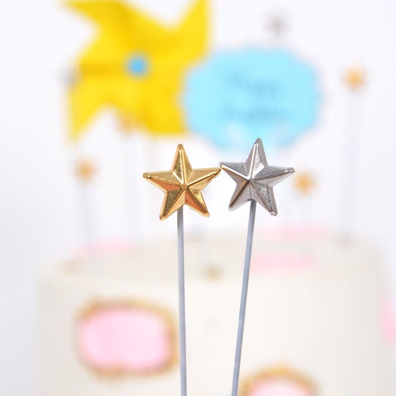 节日用品批发网红创意铂金小星星蛋糕装饰插牌百搭生日蛋糕装饰插牌 5个装图