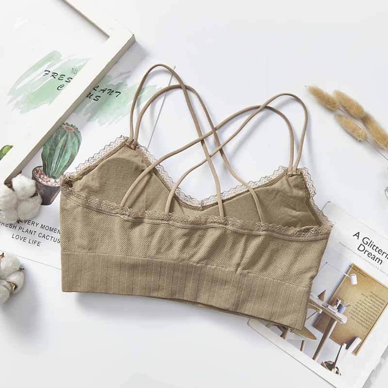 New non-mainstream color lace beauty back spaghetti-strap strapless bra for women without steel rings, with chest pads and thin shoulder straps Specification image