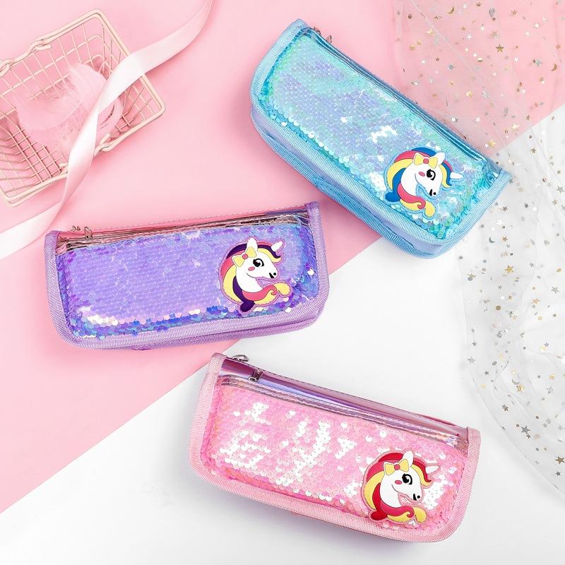 Korean minimalist canvas unicorn pencil case, a girl's fresh and portable large-capacity stationery bag, student pencil case Specification image
