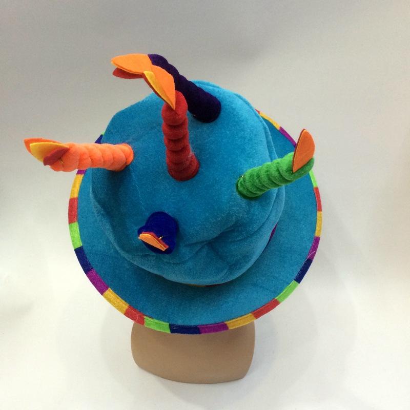 Qianfang Festival Wig hat, 5 candles, blue birthday hat, happy birthday Boy cake hat, Festival hat 2543 Specification image