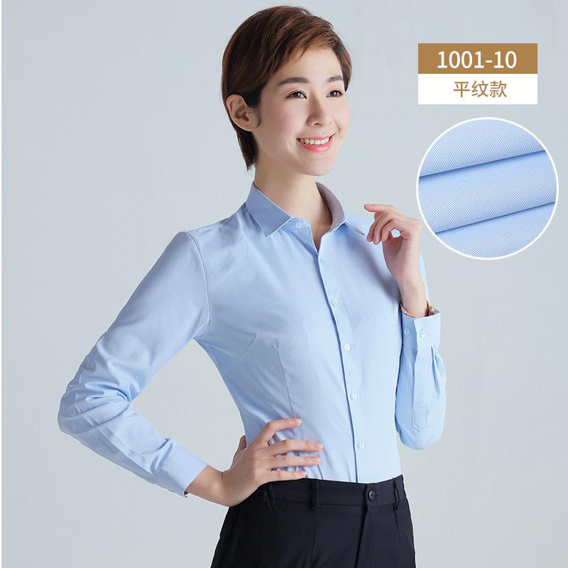 新款女士方领长袖衬衫商务工作服定制LOGO女职业装白衬衣一件代发详情图9