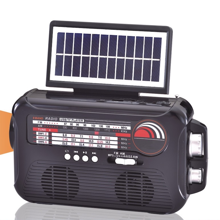 FM vintage radio, card-inserting multi-functional solar radio, MP3 player with flashlight, customized for export