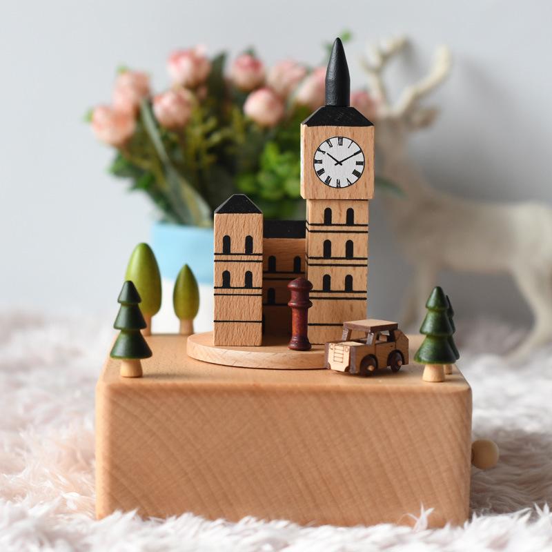 British style Big Ben music box wooden handicrafts decoration Valentine's Day small gift personalized can be engraved