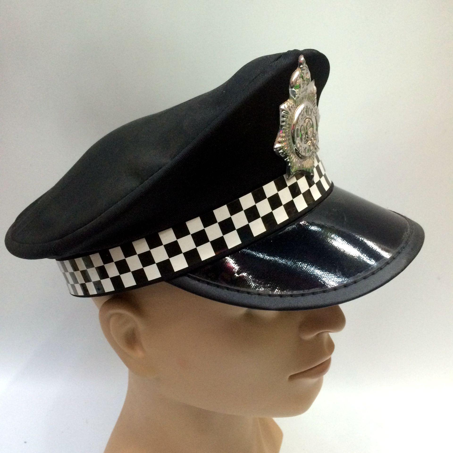 Black PC police hats, black and white small square checkered band police chief hats, various types of police hats for export Specification image