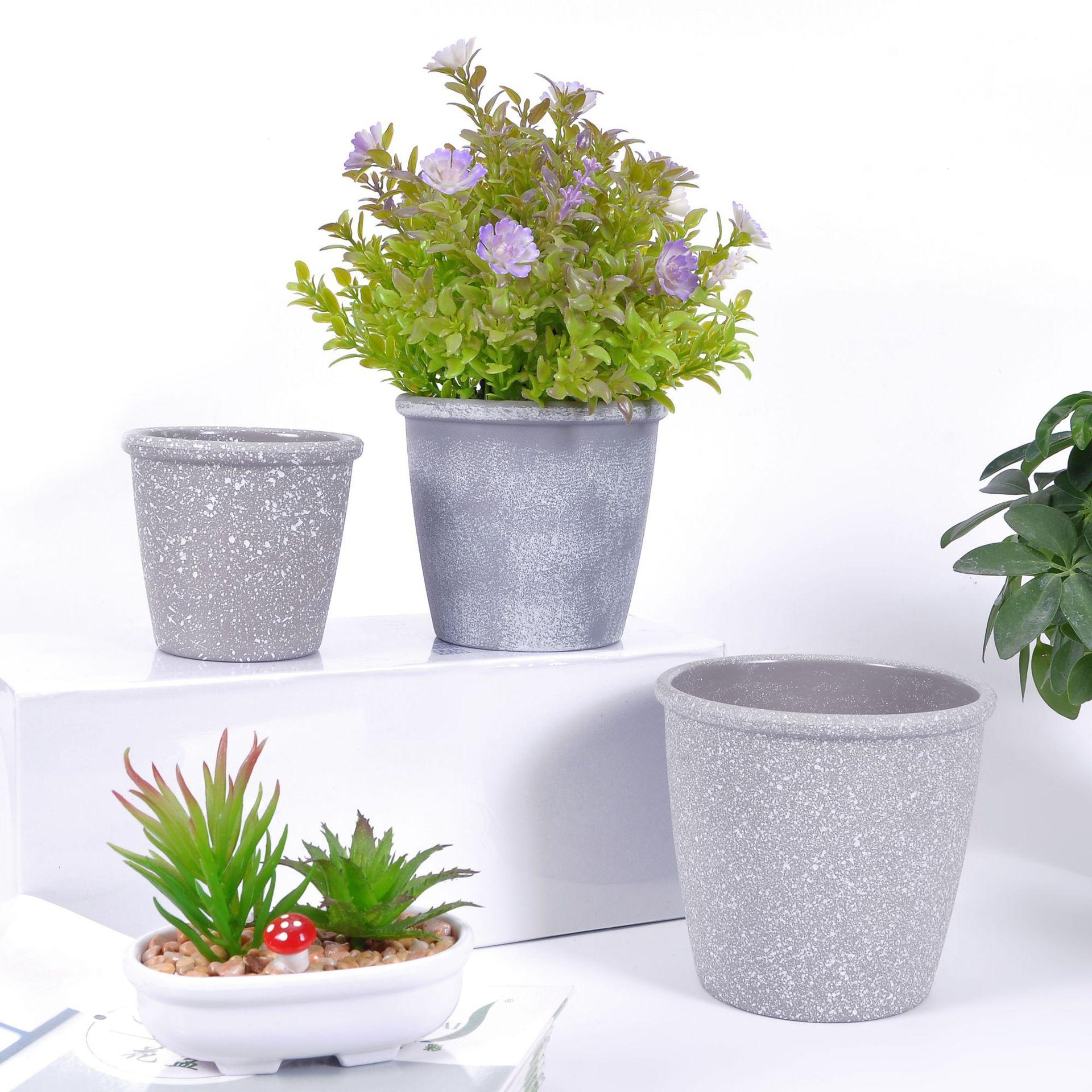 The manufacturer supplies simple Nordic retro cement round thick-mouthed tabletop potted green plant POTS and succulent flower POTS Item Picture