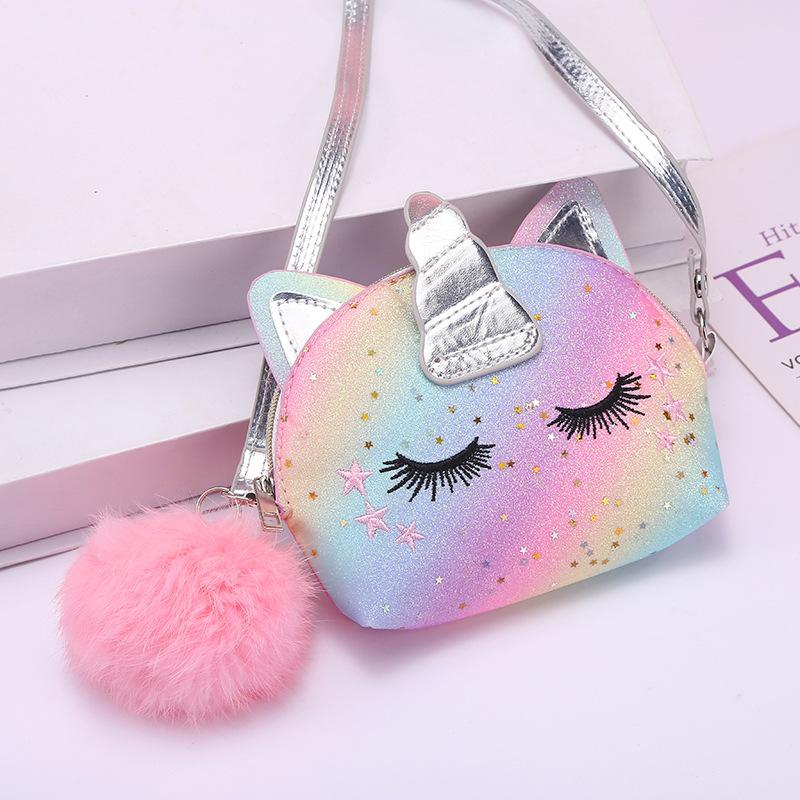 Unicorn Children's new Unicorn Rainbow single-shoulder crossbody Bag, Korean version children's bright pink rainbow bag