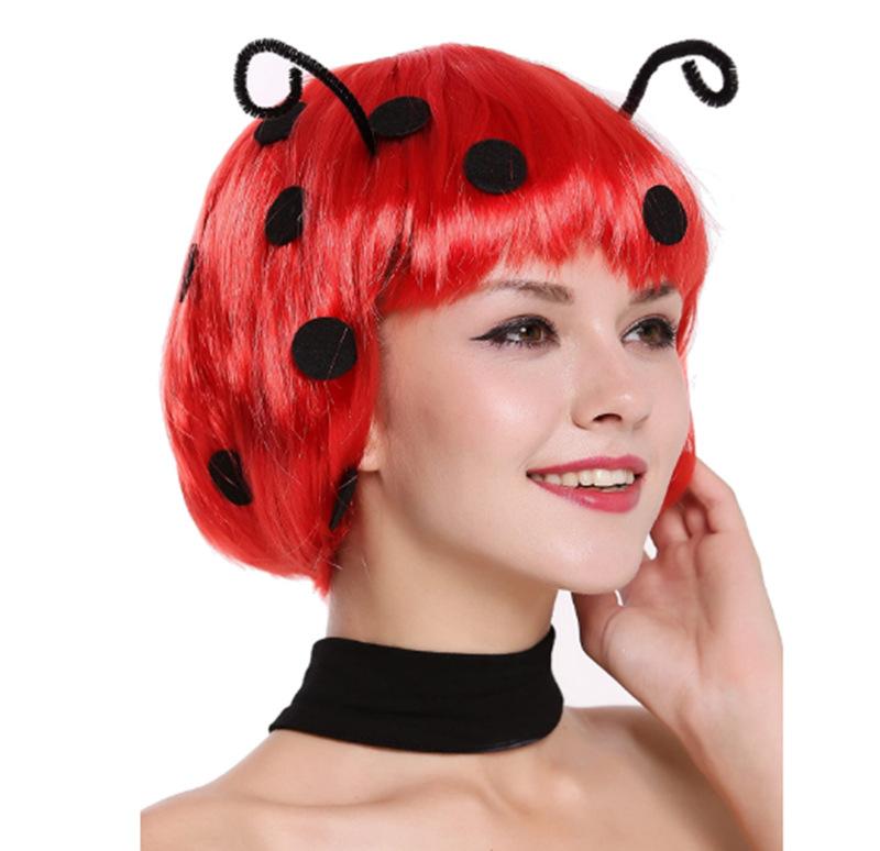 Halloween ladybug wig, custom-made black polka dot antennae hallowmas wig for export Specification image