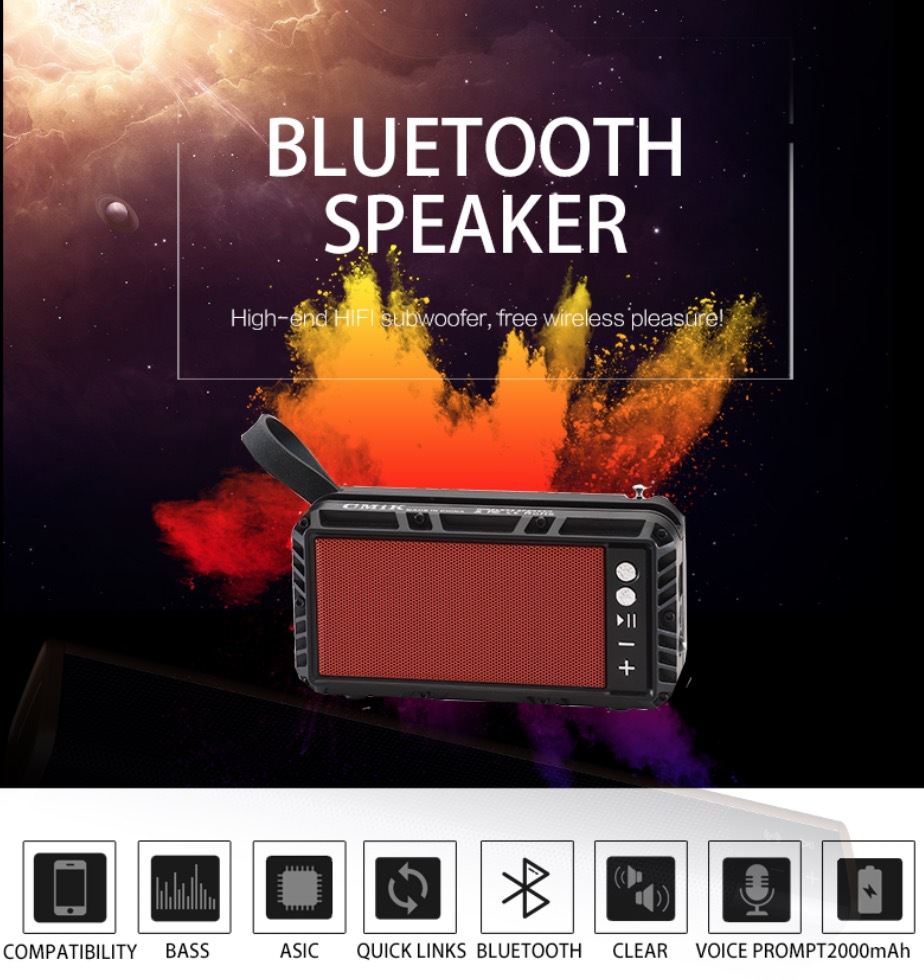 cmik solar-powered rechargeable radio, flashlight, multi-functional player, FM semiconductor Bluetooth mini speaker details Picture