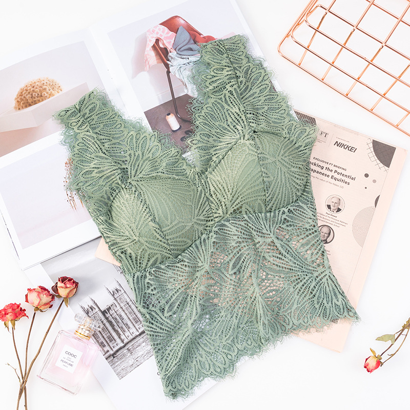 New full lace cutout V-neck, see-through beauty back, bra wrap, no bra base, small halter, thickened chest cushion, long vest undefined