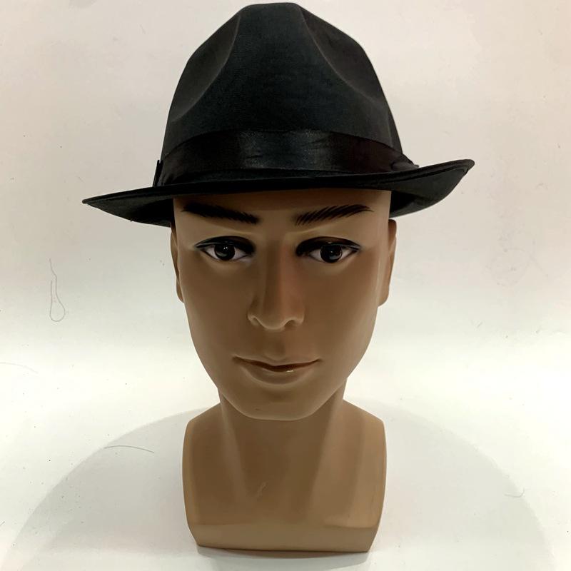 Qianfang Festival wig hat, black knitted fabric composite EVA gift hat, jazz singer hat, European and American gentleman man professional hat Item Picture