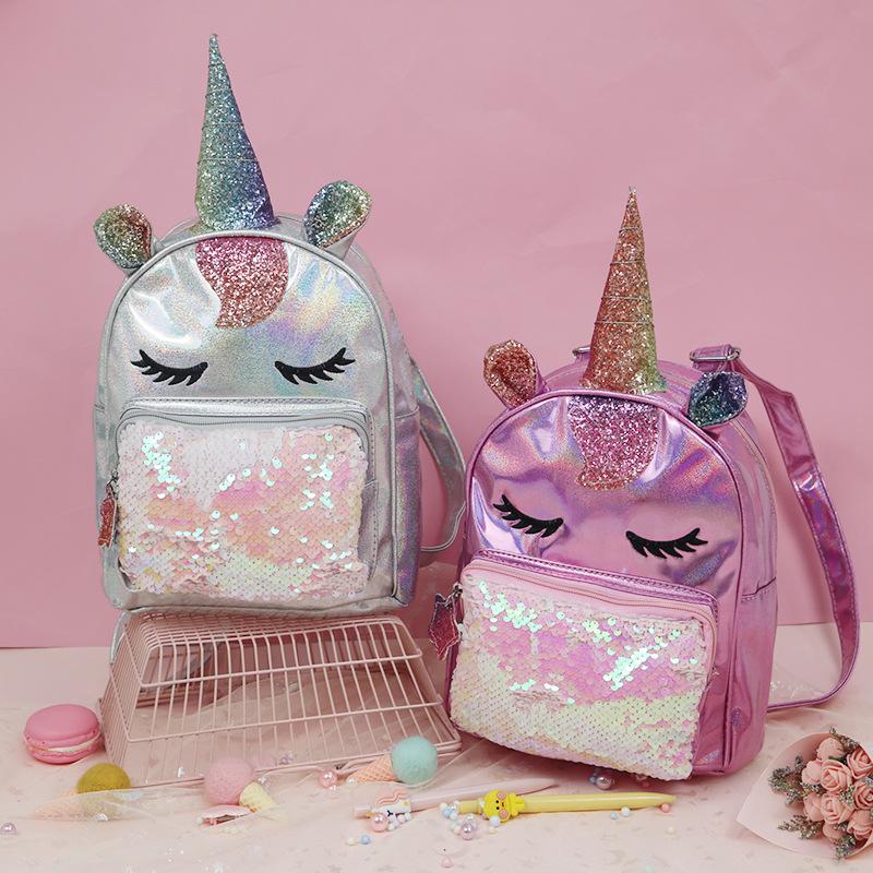 Nueva mujer laser sirena lentejuelas mochila Unicorn unicorn mochila escolar niños mochila details Picture