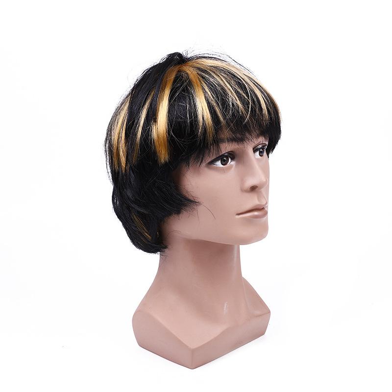 Qianfang Festival wigs, hats, men's wigs, short curly hair, men's performance decorations, short straight wigs, bangs straightening wigs, 2223 Item Picture