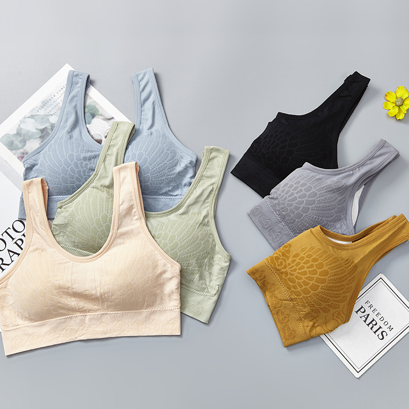 New seamless, wire-free cotton lining sleep gathering yoga lace beauty back vest sports bra for women Specification image