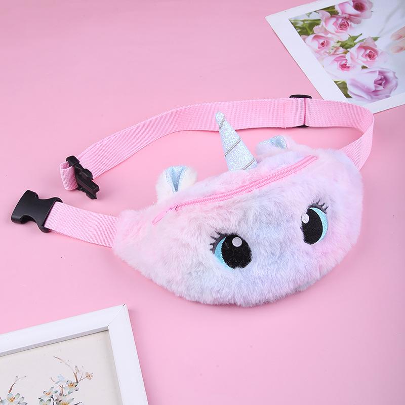 Unicorn cartoon plush single-shoulder bag, cute little girl, big eye waist bag, kindergarten children's crossbody bag, chest bag undefined