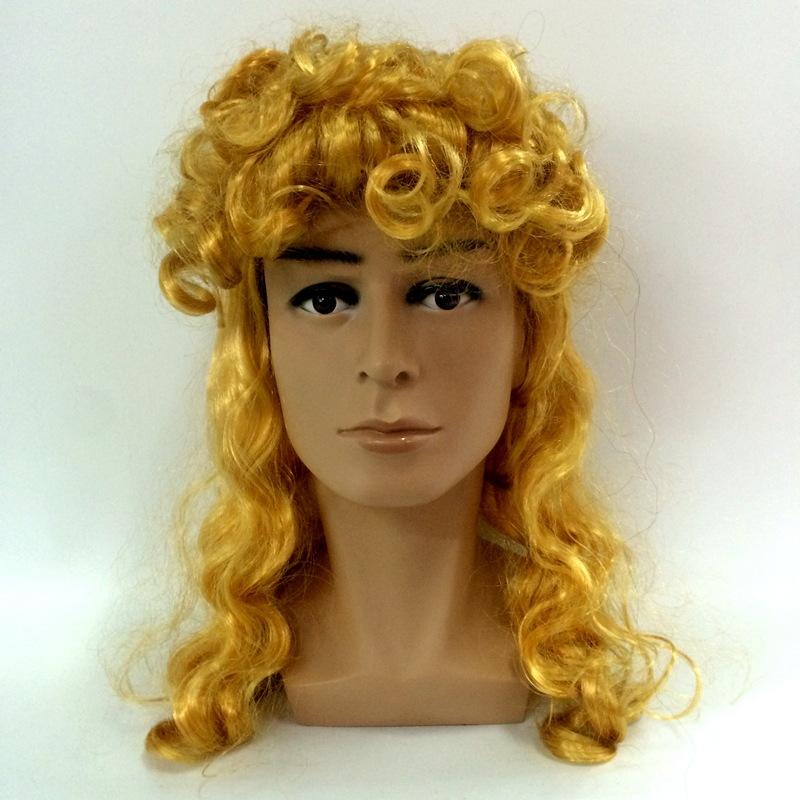 Men's mid-length curly hair coverings, single-color men's wigs, male singers, celebrities, star performances, performance wigs, hair coverings
