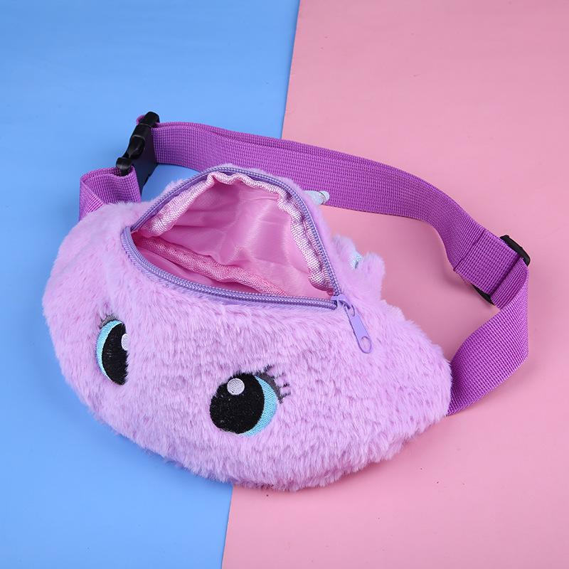 Unicorn cartoon plush single-shoulder bag, cute little girl, big eye waist bag, kindergarten children's crossbody bag, chest bag details Picture