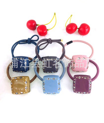 Manufacturers direct sales temperament hair rope rubber band tie head rope square sandwich head rope high-grade diamond inlaid hair rope accessories
